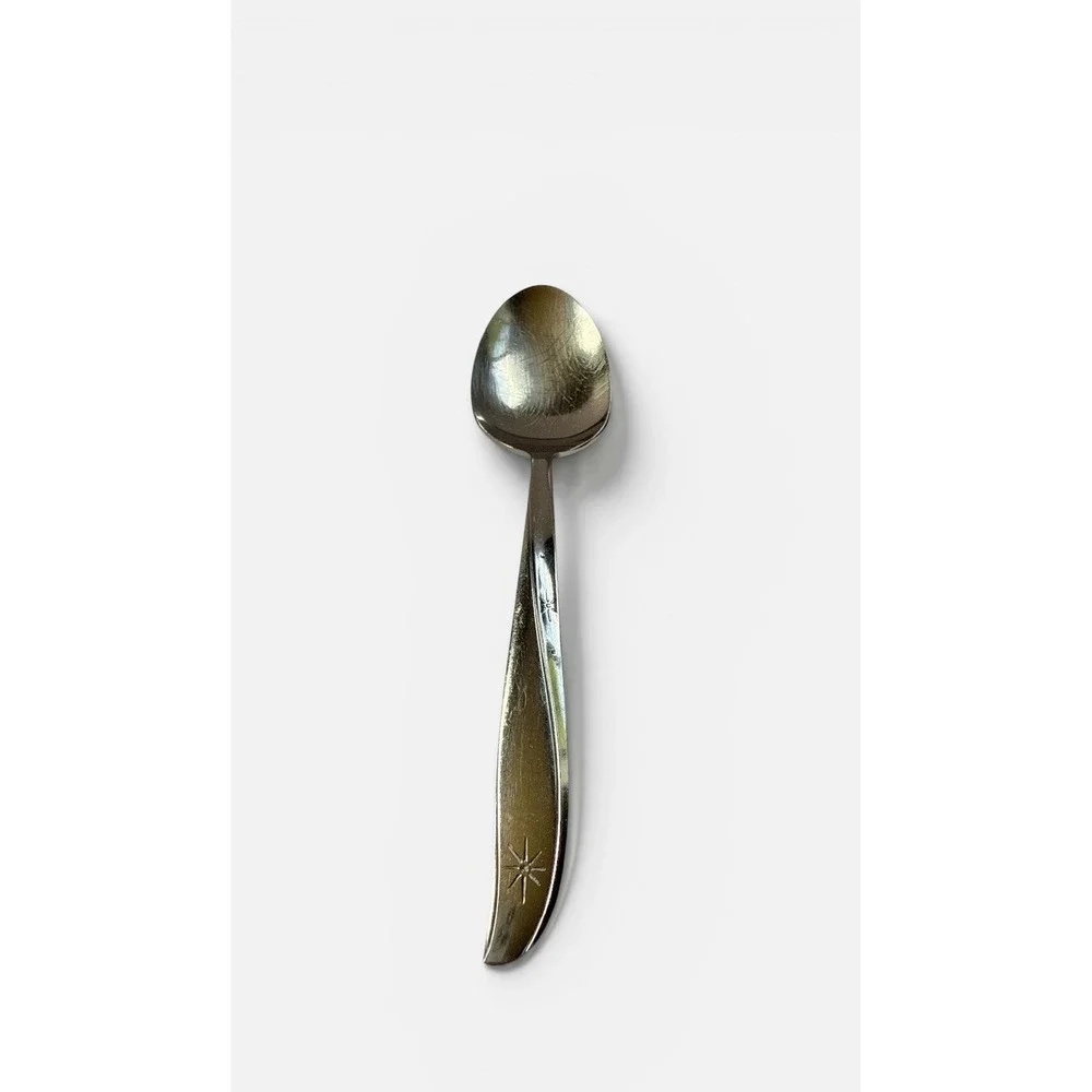 Oneida Community Twin Star Serving Spoon Atomic Burst MCM Stainless 8 3/8in